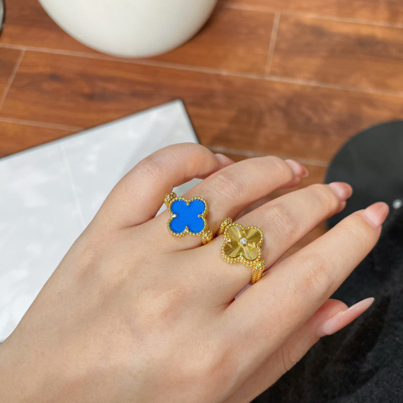 [Royal Jewelry]CLOVER RIVERSIBLE BLUE AGATE RING