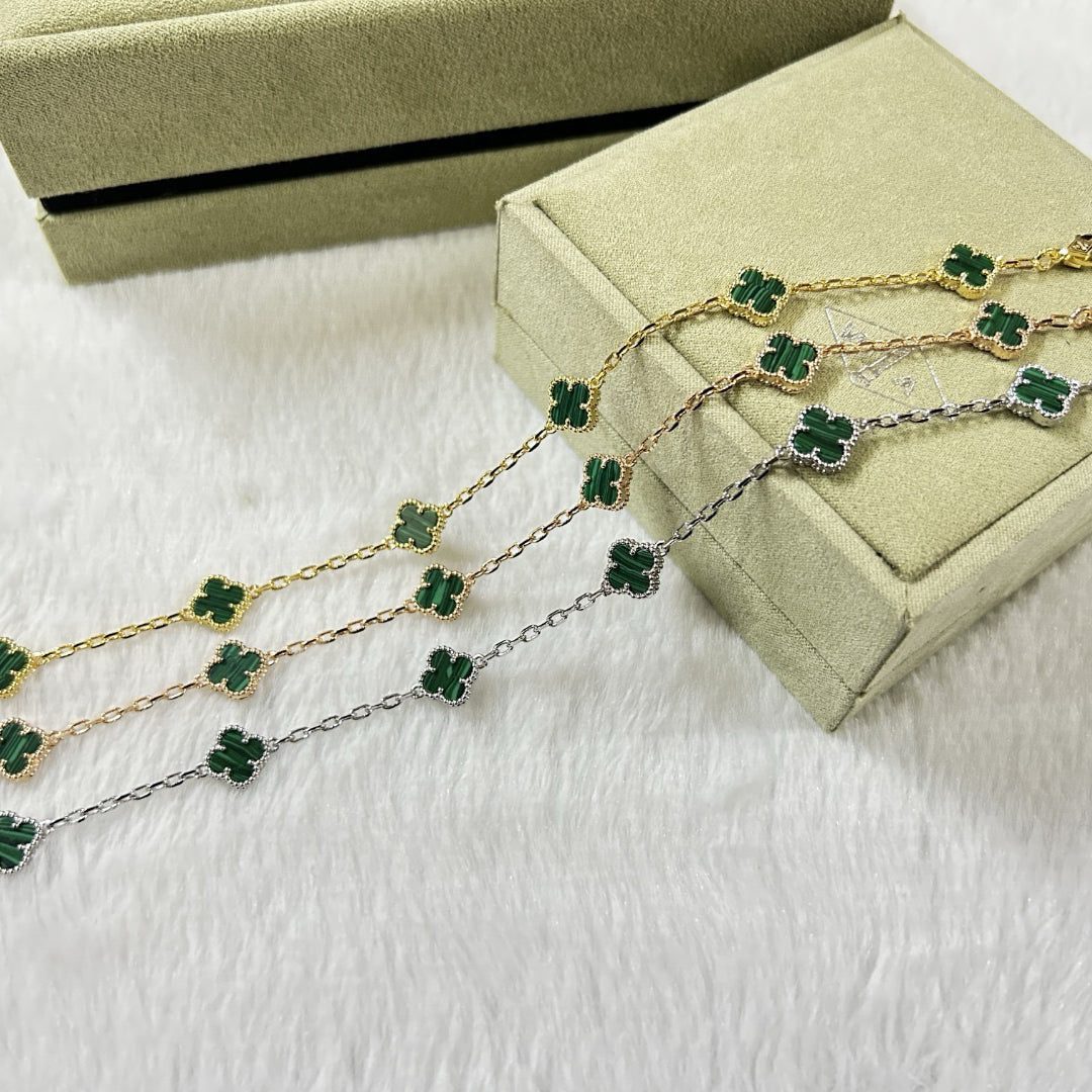 [Royal Jewelry]CLOVER 6 MOTIF MALACHITE BRACELET