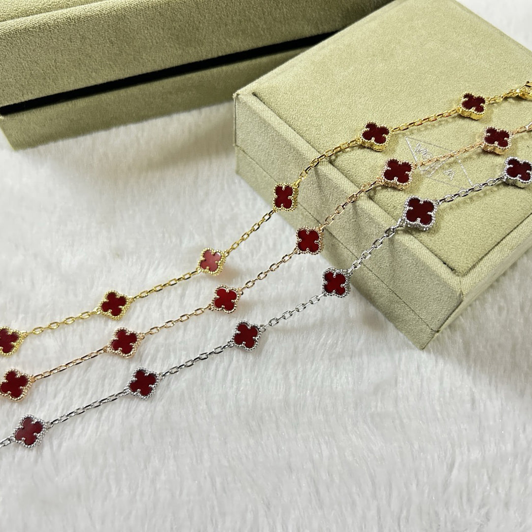 [Royal Jewelry]CLOVER 6 MOTIF RED AGATE BRACELET