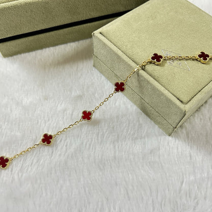 [Royal Jewelry]CLOVER 6 MOTIF RED AGATE BRACELET