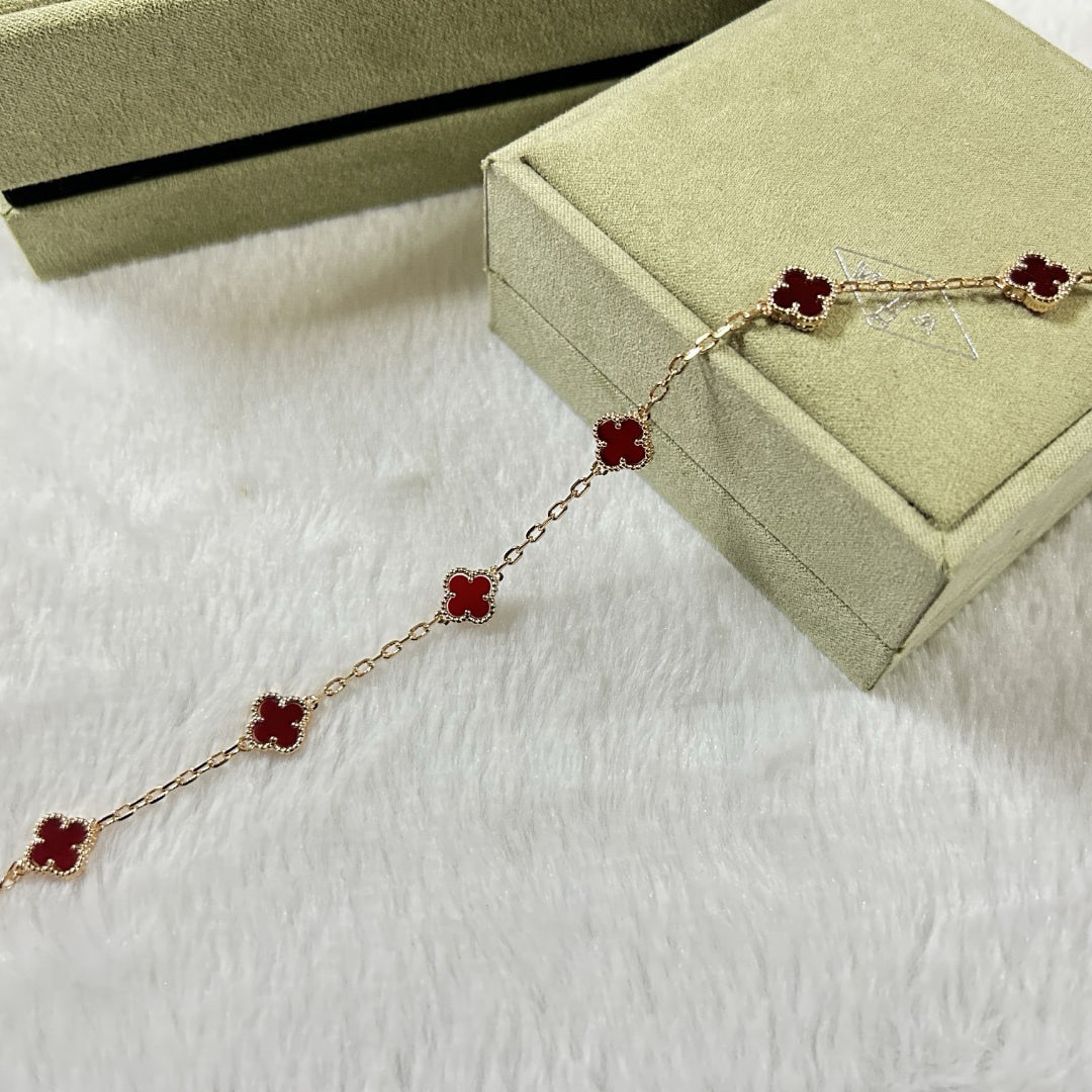 [Royal Jewelry]CLOVER 6 MOTIF RED AGATE BRACELET