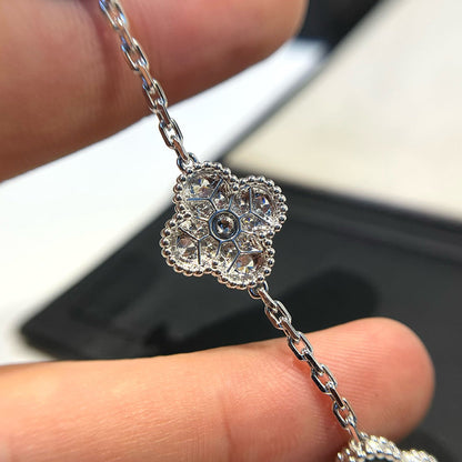 [Royal Jewelry]CLOVER 5 MOTIF ONYXS DIAMOND BRACELET SILVER
