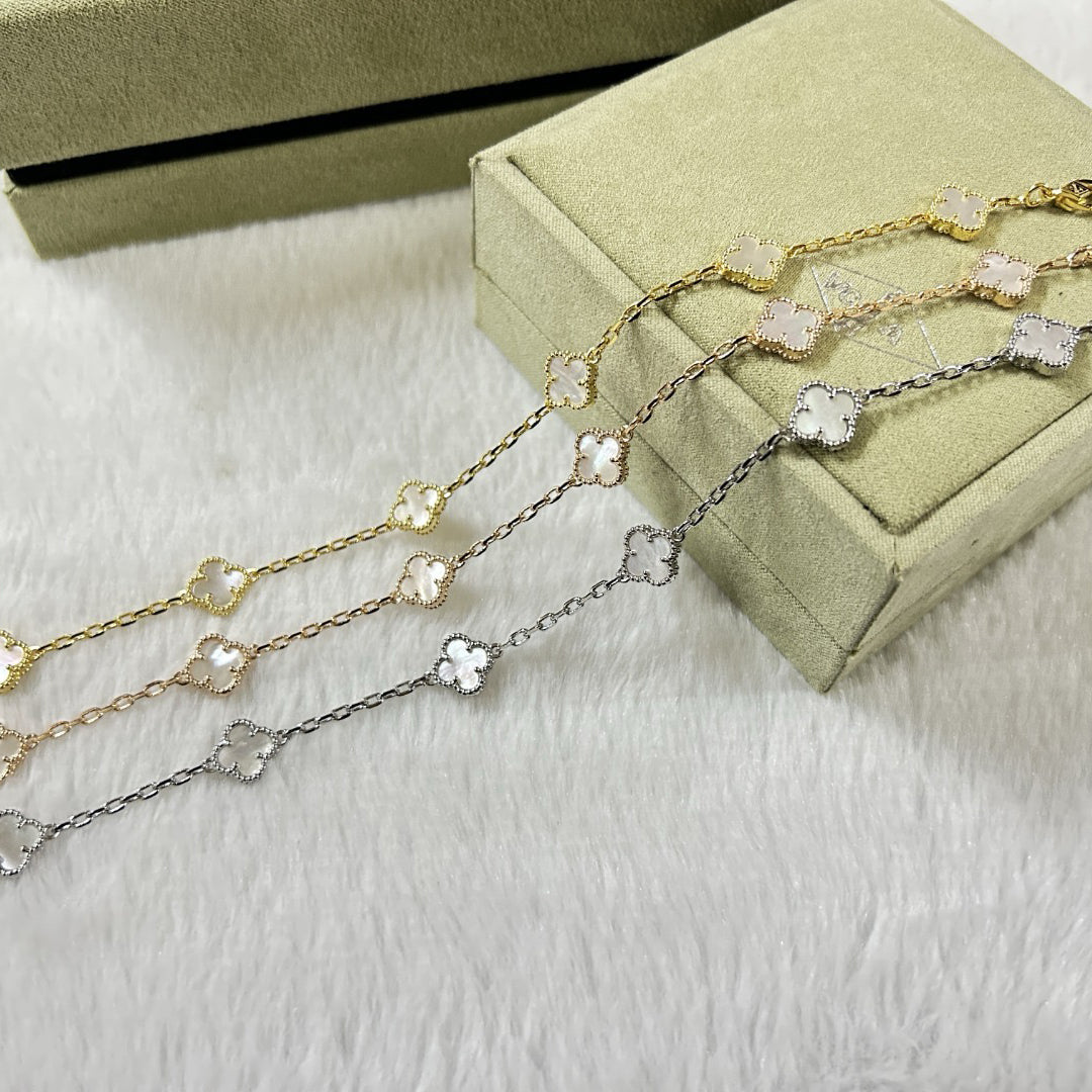 [Royal Jewelry]CLOVER 6 MOTIF WHITE MOP BRACELET