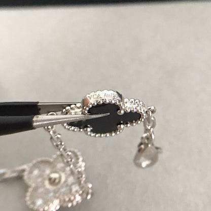 [Royal Jewelry]CLOVER 5 MOTIF ONYXS DIAMOND BRACELET SILVER