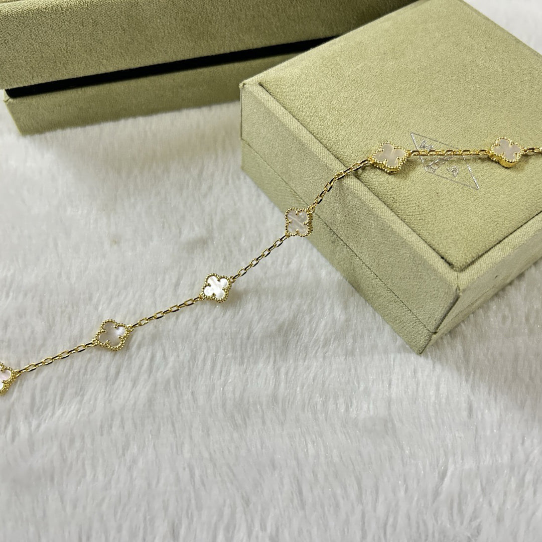 [Royal Jewelry]CLOVER 6 MOTIF WHITE MOP BRACELET