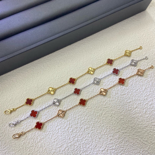 [Royal Jewelry]CLOVER 6 MOTIF RED AGATE LASER BRACELET