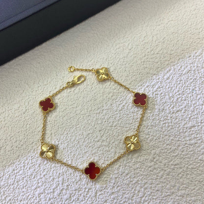 [Royal Jewelry]CLOVER 6 MOTIF RED AGATE LASER BRACELET