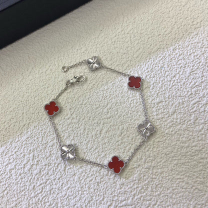 [Royal Jewelry]CLOVER 6 MOTIF RED AGATE LASER BRACELET