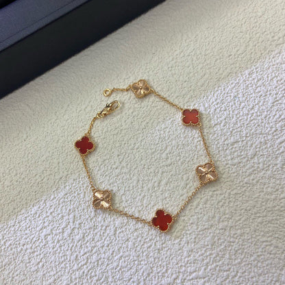 [Royal Jewelry]CLOVER 6 MOTIF RED AGATE LASER BRACELET