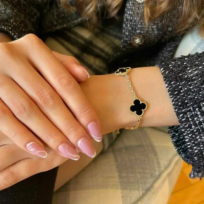 [Royal Jewelry]CLOVER  5 MOTIFS BLACK ONYX BRACELET