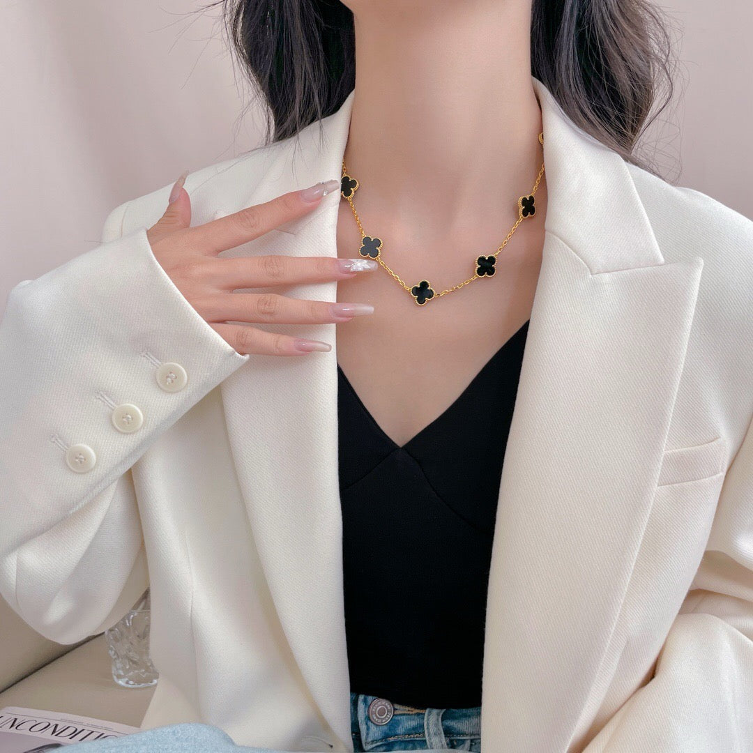 [Royal Jewelry]CLOVERS THE 10-MOTIFS ONYX NECKLACE