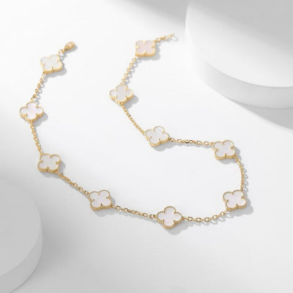 [Royal Jewelry]CLOVERS THE 10-MOTIFS WHITE MOTHER OF PEARL NECKLACE