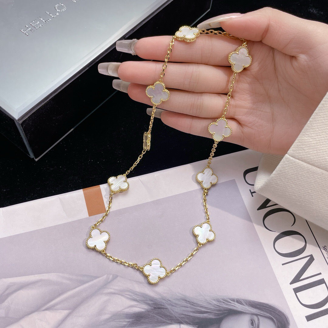 [Royal Jewelry]CLOVERS THE 10-MOTIFS WHITE MOTHER OF PEARL NECKLACE