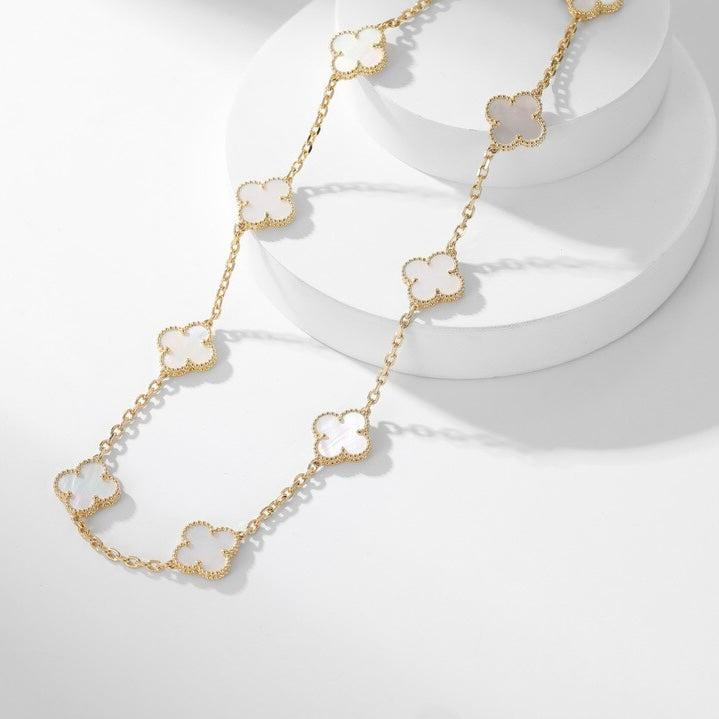 [Royal Jewelry]CLOVERS THE 10-MOTIFS WHITE MOTHER OF PEARL NECKLACE