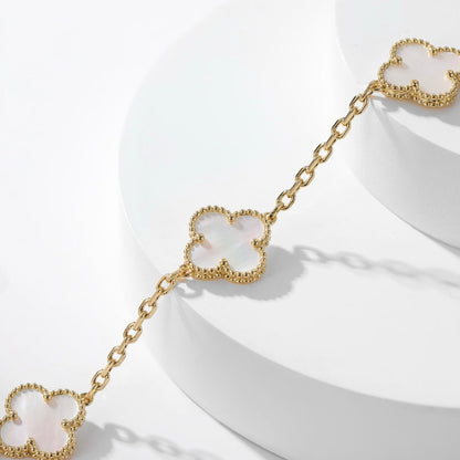 [Royal Jewelry]CLOVERS THE 10-MOTIFS WHITE MOTHER OF PEARL NECKLACE