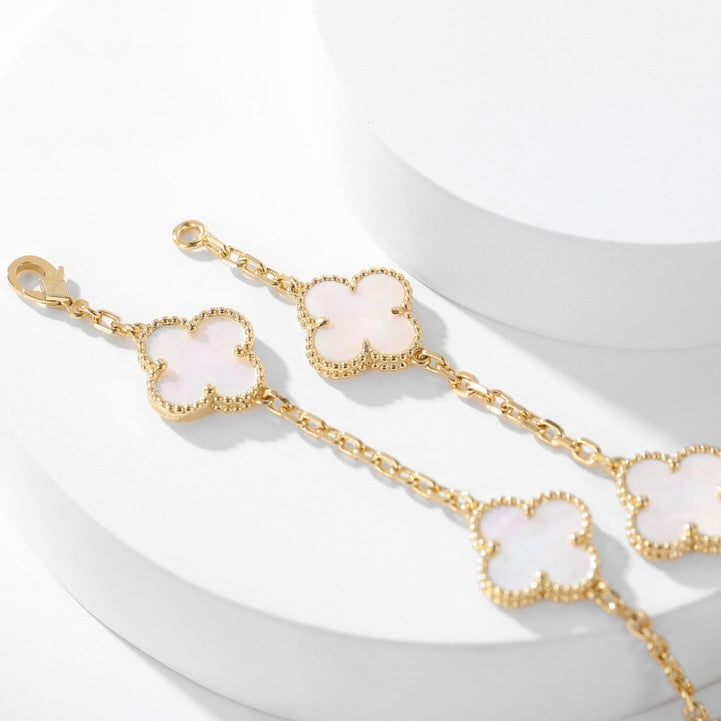 [Royal Jewelry]CLOVERS THE 10-MOTIFS WHITE MOTHER OF PEARL NECKLACE
