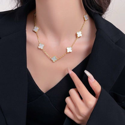 [Royal Jewelry]CLOVERS THE 10-MOTIFS WHITE MOTHER OF PEARL NECKLACE