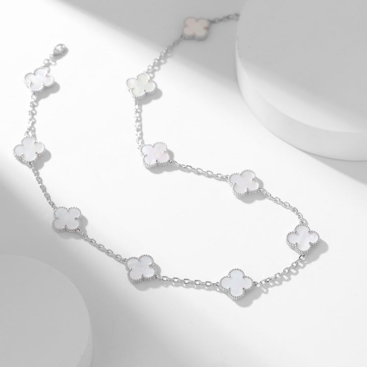 [Royal Jewelry]CLOVERS THE 10-MOTIFS WHITE MOTHER OF PEARL NECKLACE