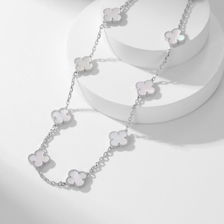 [Royal Jewelry]CLOVERS THE 10-MOTIFS WHITE MOTHER OF PEARL NECKLACE