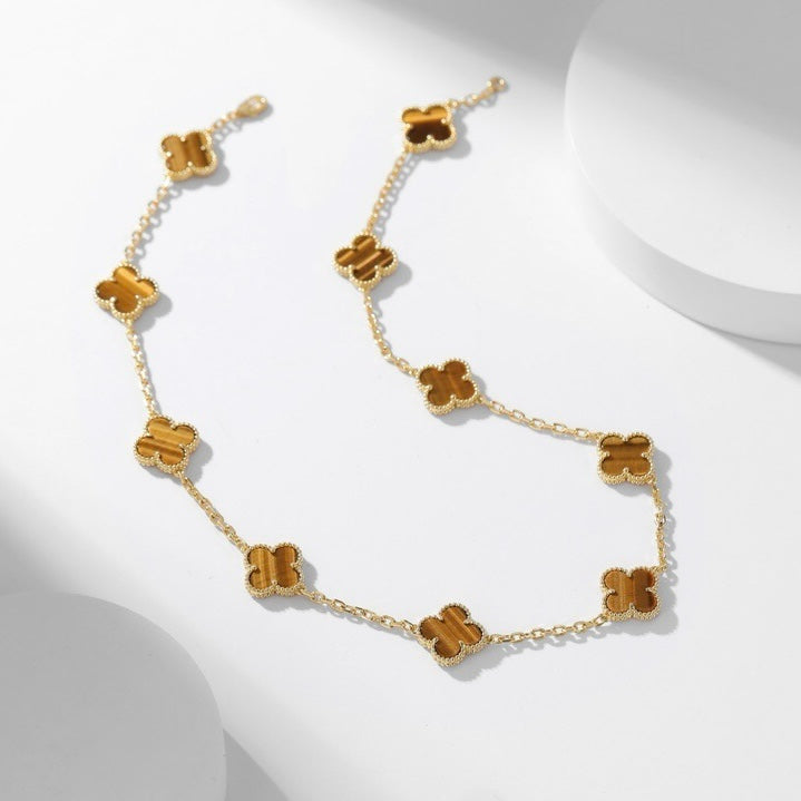 [Royal Jewelry]CLOVERS THE 10-MOTIFS TIGER EYE NECKLACE