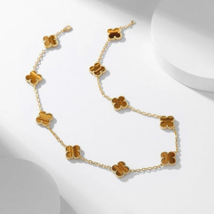 [Royal Jewelry]CLOVERS THE 10-MOTIFS TIGER EYE NECKLACE