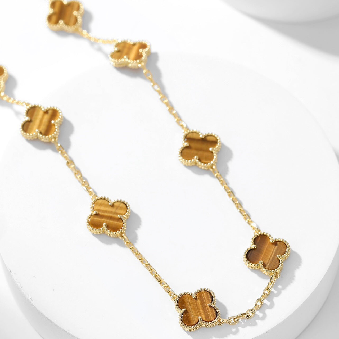 [Royal Jewelry]CLOVERS THE 10-MOTIFS TIGER EYE NECKLACE