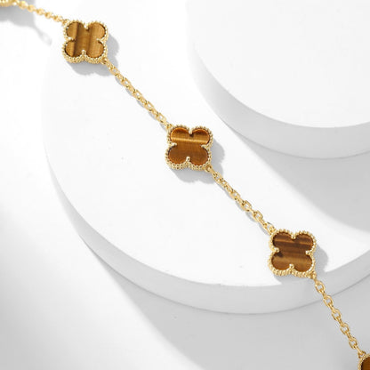 [Royal Jewelry]CLOVERS THE 10-MOTIFS TIGER EYE NECKLACE