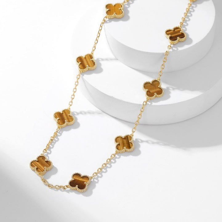 [Royal Jewelry]CLOVERS THE 10-MOTIFS TIGER EYE NECKLACE