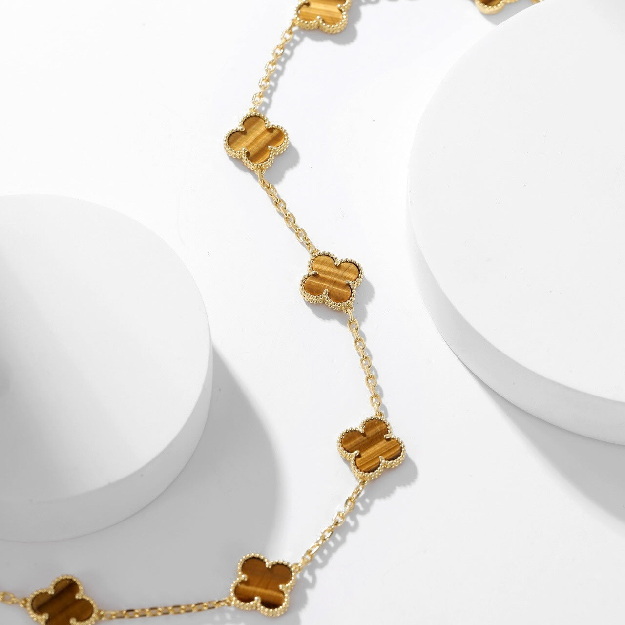 [Royal Jewelry]CLOVERS THE 10-MOTIFS TIGER EYE NECKLACE