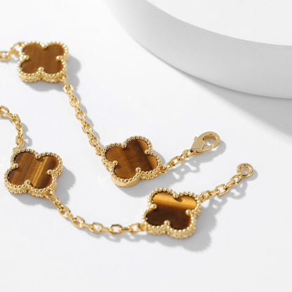 [Royal Jewelry]CLOVERS THE 10-MOTIFS TIGER EYE NECKLACE