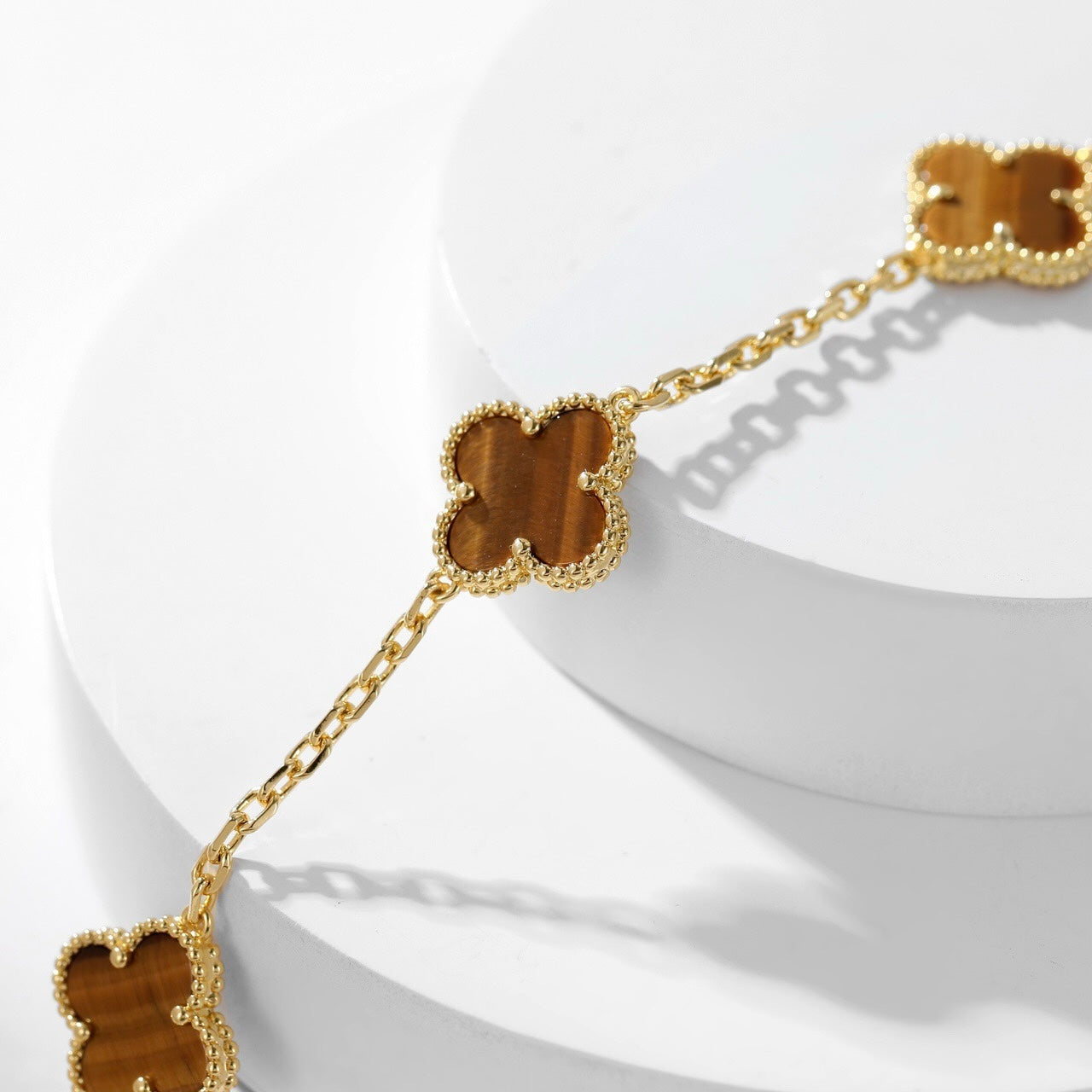 [Royal Jewelry]CLOVERS THE 10-MOTIFS TIGER EYE NECKLACE
