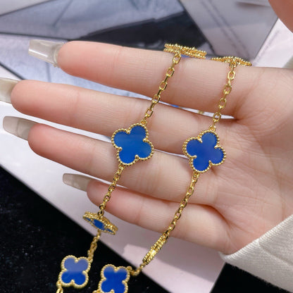 [Royal Jewelry]CLOVERS THE 10-MOTIFS BLUE AGATE NECKLACE