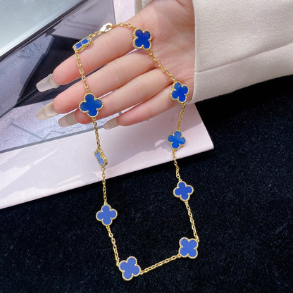 [Royal Jewelry]CLOVERS THE 10-MOTIFS BLUE AGATE NECKLACE