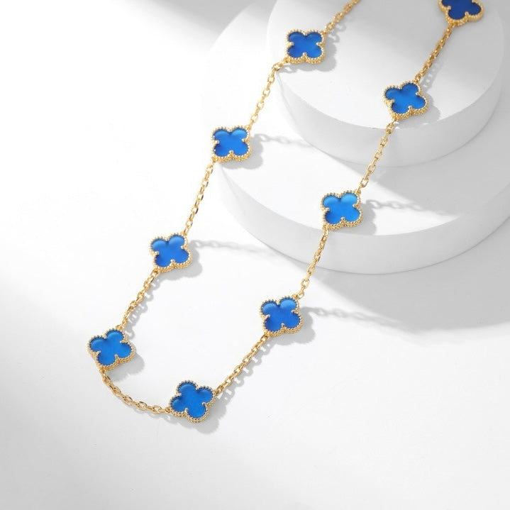 [Royal Jewelry]CLOVERS THE 10-MOTIFS BLUE AGATE NECKLACE
