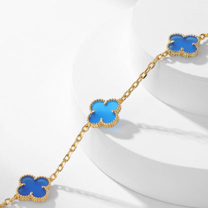 [Royal Jewelry]CLOVERS THE 10-MOTIFS BLUE AGATE NECKLACE