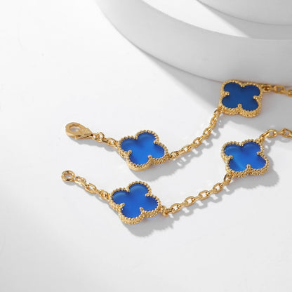 [Royal Jewelry]CLOVERS THE 10-MOTIFS BLUE AGATE NECKLACE