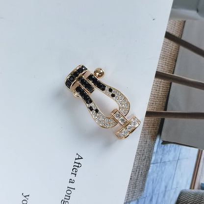 [Royal Jewelry]FORCE LARGE HORSESHOE BLACK WHITE DIAMOND BRACELET SILVER