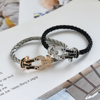 [Royal Jewelry]FORCE LARGE HORSESHOE BLACK WHITE DIAMOND BRACELET ROSE GOLD