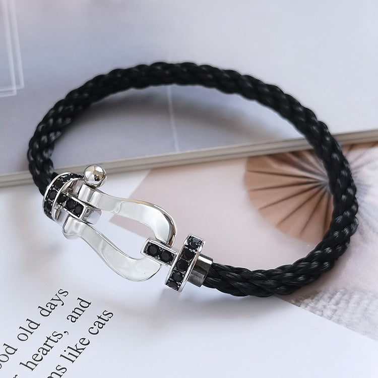 [Royal Jewelry]FORCE LARGE HORSESHOE BLACK DIAMOND BRACELET SILVER