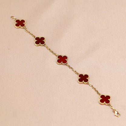 [Royal Jewelry]CLOVER 5 MOTIFS RED AGATE  BRACELET