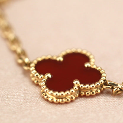 [Royal Jewelry]CLOVER 5 MOTIFS RED AGATE  BRACELET