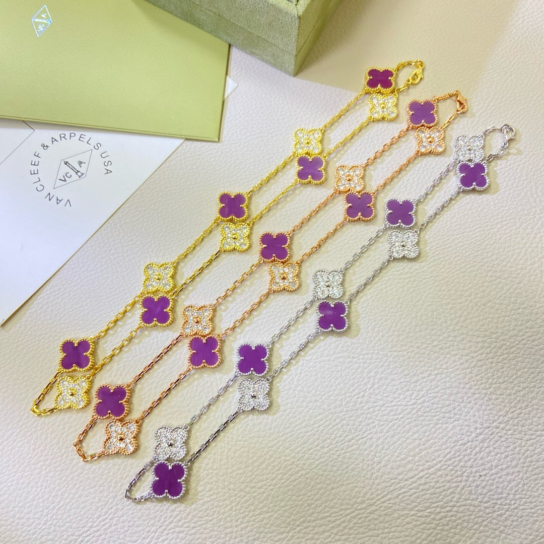 [Royal Jewelry]CLOVER 10 MOTIFS  PURPLE VIOLET DIAMOND NECKLACE