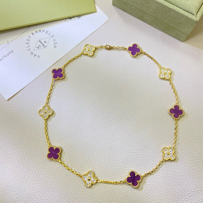 [Royal Jewelry]CLOVER 10 MOTIFS  PURPLE VIOLET DIAMOND NECKLACE