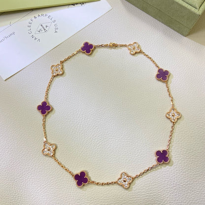 [Royal Jewelry]CLOVER 10 MOTIFS  PURPLE VIOLET DIAMOND NECKLACE