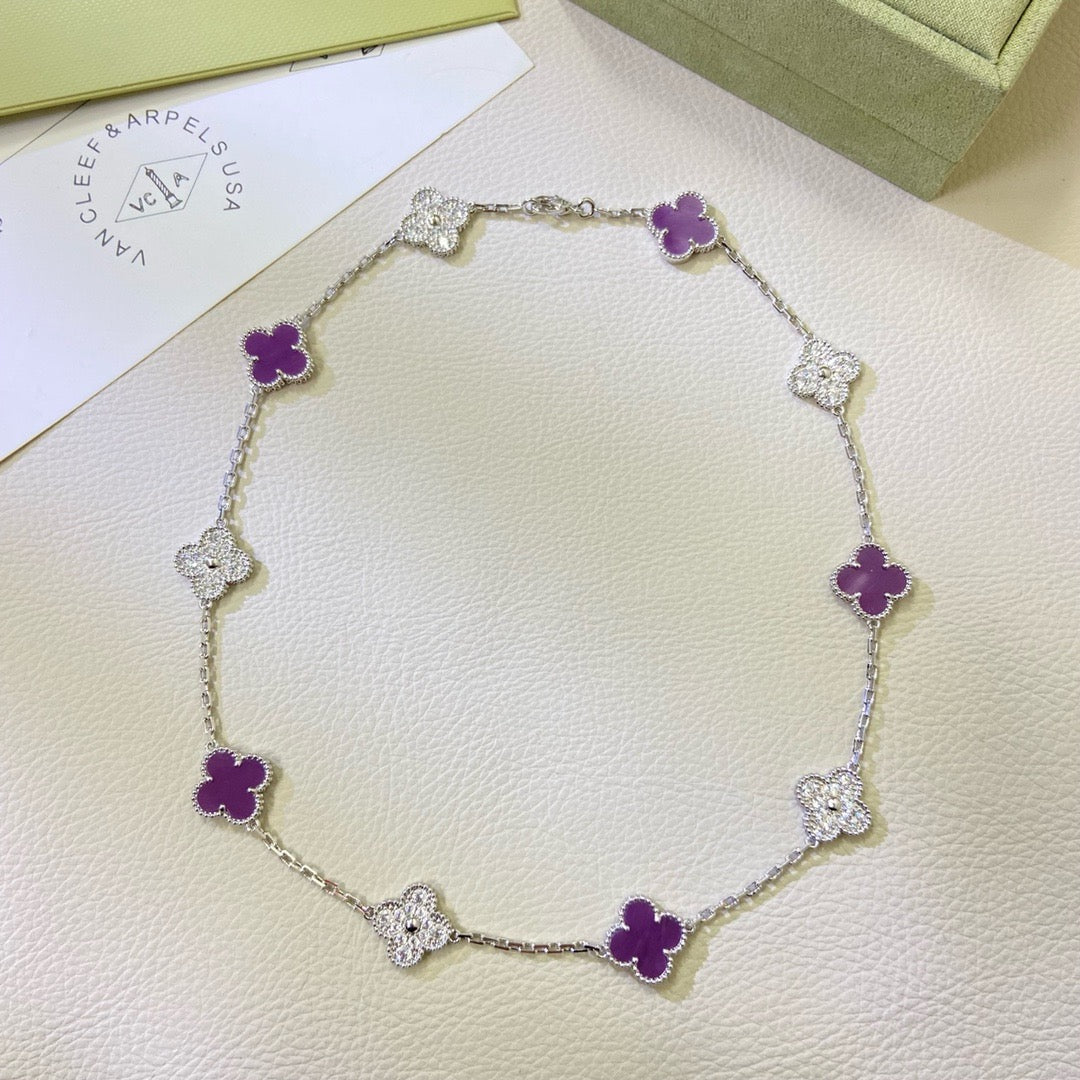 [Royal Jewelry]CLOVER 10 MOTIFS  PURPLE VIOLET DIAMOND NECKLACE
