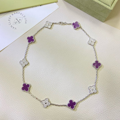 [Royal Jewelry]CLOVER 10 MOTIFS  PURPLE VIOLET DIAMOND NECKLACE