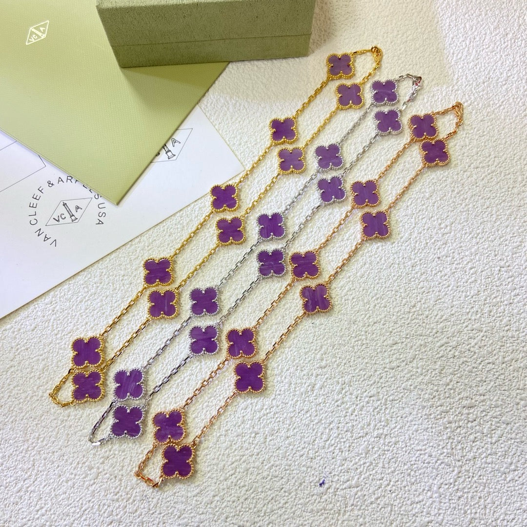 [Royal Jewelry]COLLIER TRÈFLE 10 MOTIFS VIOLET