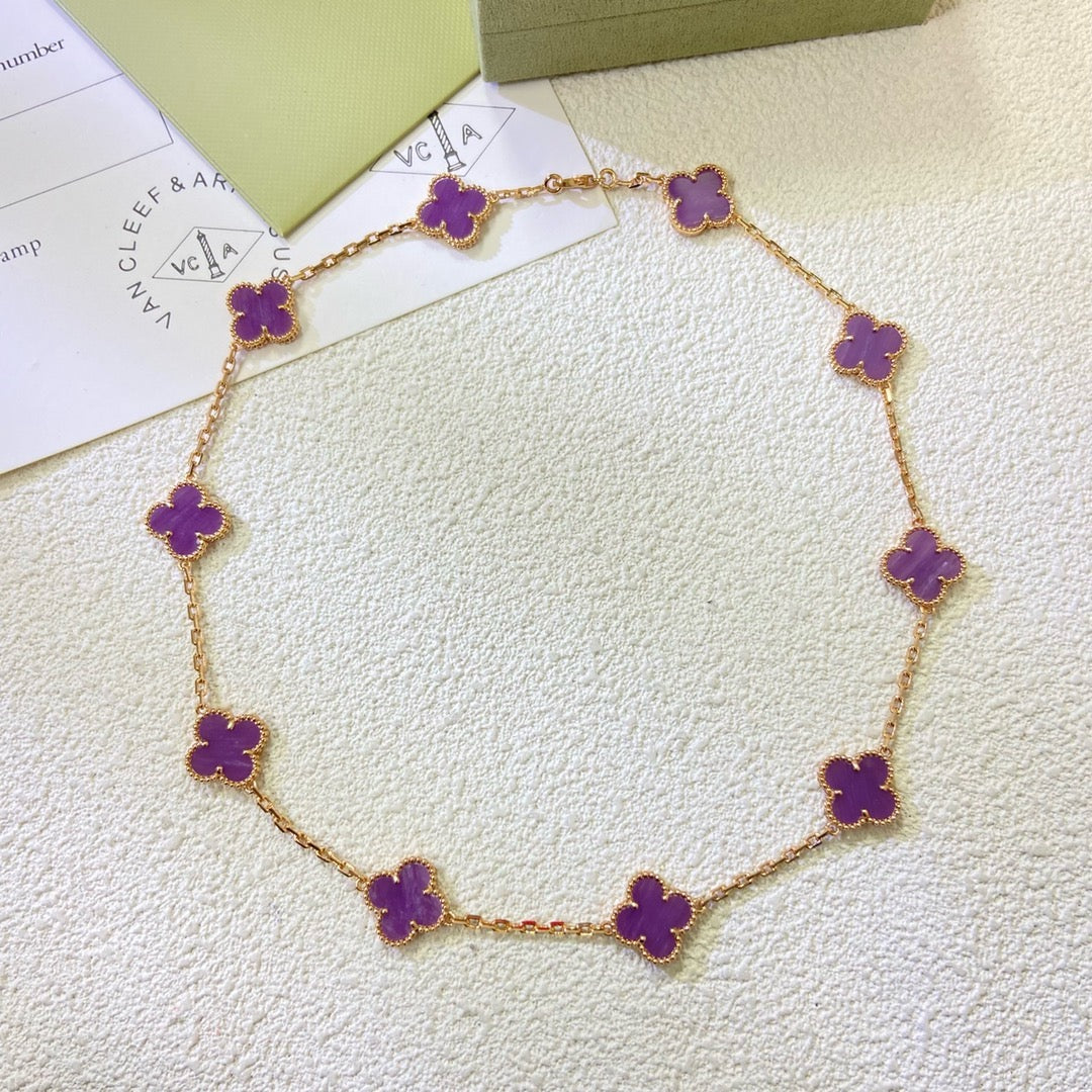 [Royal Jewelry]COLLIER TRÈFLE 10 MOTIFS VIOLET
