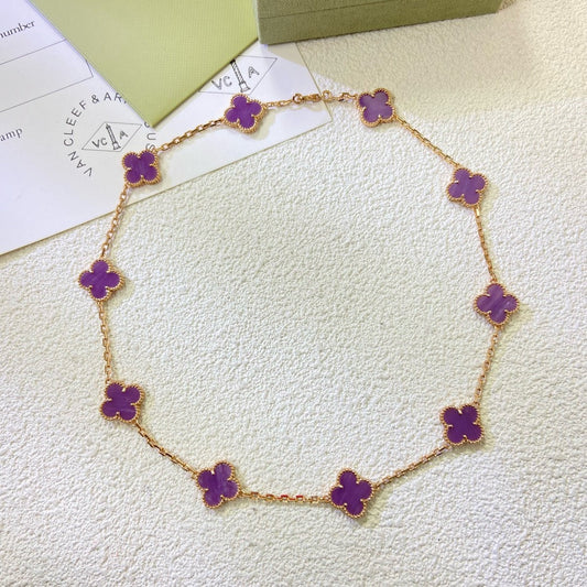 [Royal Jewelry]CLOVER 10 MOTIFS  PURPLE VIOLET  NECKLACE