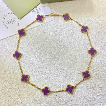 [Royal Jewelry]COLLIER TRÈFLE 10 MOTIFS VIOLET